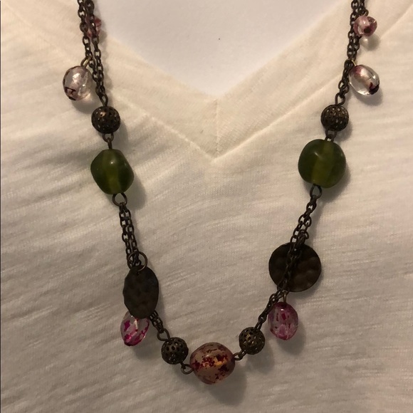 New Copper Green and Pink Bead Hammered Necklace - Picture 5 of 8